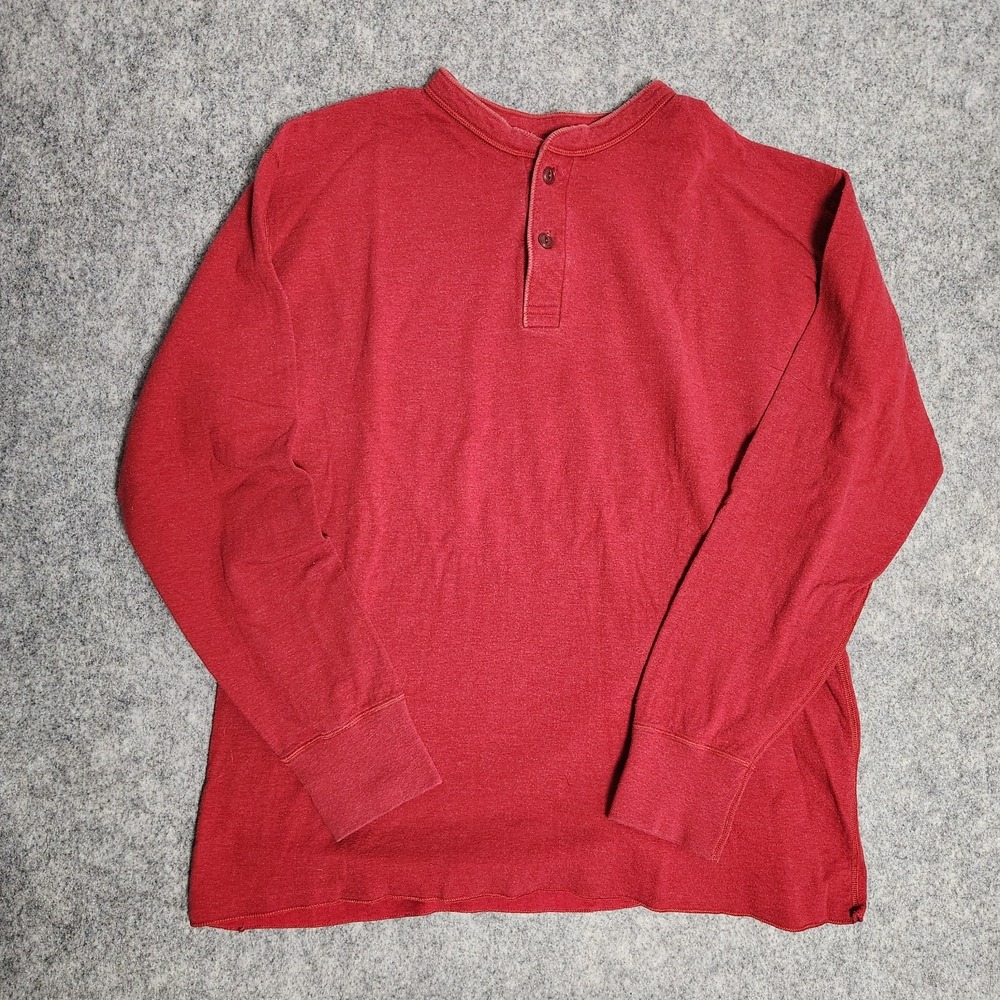 LL Bean River Driver Shirt Men XL Red Heathered Two Layer Wool Blend Henley